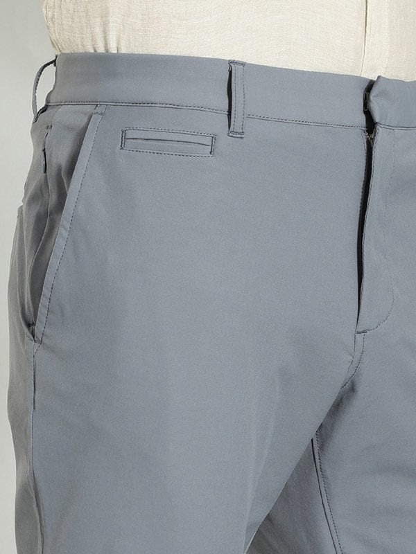 Indian Terrain Men's Comfort Fit Solid Grey Trousers